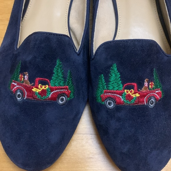 Talbots Ryan Navy Novelty Suede Holiday Christmas Tree Embroidered Slip Ons 8.5M - Picture 3 of 11